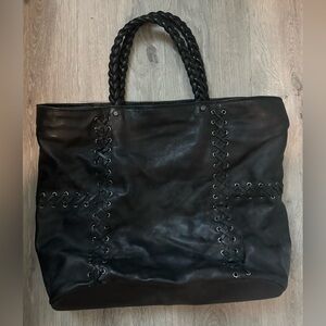 All Saints Black Braided Handle Tote Bag Leather